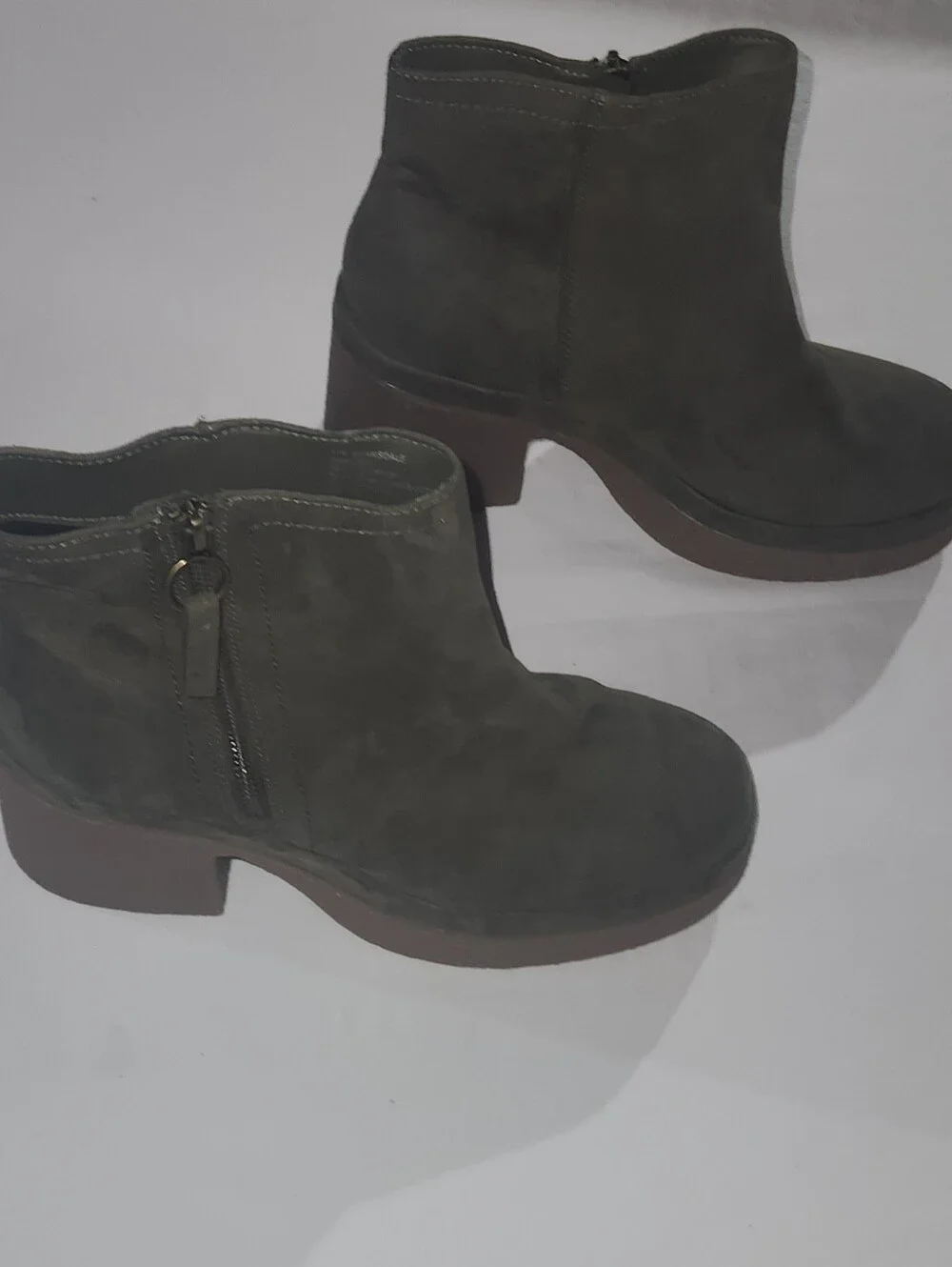 Women's Faux Suede Ankle Boots in Olive Green Block Heel Size 11